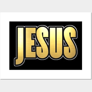 Shiny black and Gold JESUS word ver5 Posters and Art